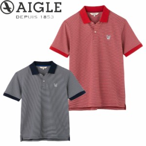 AIGLE エーグル ポロシャツ 半袖 メンズ おしゃれ ワンポイント DFT STRIPED PIQUE POLO レッド ネ