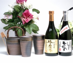 豪華酒器セット陶芸作家　安藤嘉規作（厳選熊本県米焼酎２本セット（球磨拳・ひのひかり）　720ｍｌ×２本 ）