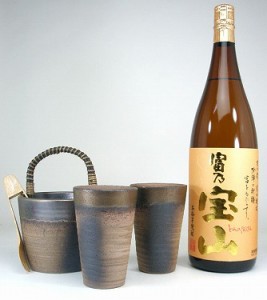 豪華酒器セット陶芸作家　安藤嘉規作（本格芋焼酎　富乃宝山　1800ｍｌ） 