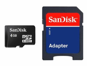 ■SanDisk SDアダプタ付 microSDHCカード４ＧB マイクロＳＤ SDHC【ネコポス送料無料】