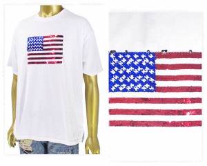 ハルハム USA フラッグデザイン スパンコール Tシャツ メンズ HALHAM 【186023 Fｽﾊﾟﾝｺｰﾙ】