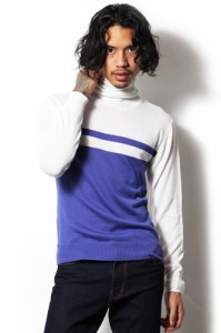 【50%OFF/セール】MS.ANTLOOP【ミスアントループ】Turtle-neck Knit Sweater(BLU×WHT)