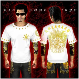 送料無料 14003白×金 BLOOD MONEY TOKYO半袖Tシャツ 千手観音 大きいサイズ悪羅悪羅系オラオラ系暴走族右翼雑誌 掲載服 悪党の店 バース