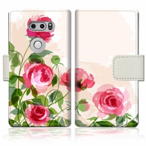 isai V30+ LGV35/V30+ L-01K 手帳型 ケース カバー 手帳ケース 手帳カバー【薔薇絵画デザイン】