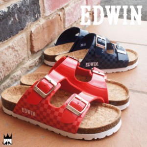 エドウィン EDWIN 男の子 子供靴 キッズ ジュニア コンフォートサンダル EW9833 ストラップ ベルトサンダル エナメル ダブルベルト ぺた