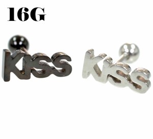 KISS ロゴバーベル ストレートバーベル/軟骨ピアス【16Ｇ】サージカルステンレス316L（ボディピアス/ボディーピアス）16ゲージ/1.2mm