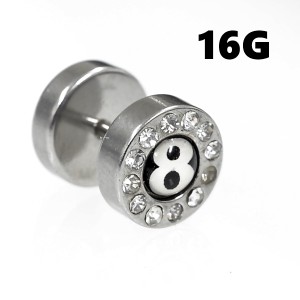 ナンバー８フェイクプラグ/フェイクバーベル ストレートバーベル 【16G/1.2mm】(ボディピアス/軟骨ピアス ） 片耳売り