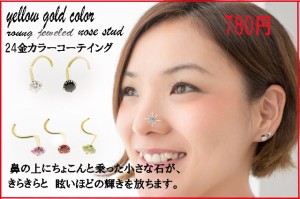 立て爪　ジュエル 【2mm】 ノーズスクリュー【18G】【24Kゴールドカラー】PVD(真空コーティング）（ボディピアス/ボディーピアス）