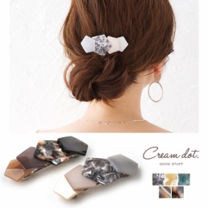 【ゆうパケット送料無料】ヘアアクセ レディース バレッタ 五角形 マットタイプ ツヤタイプ グリーン ベージュ グレー