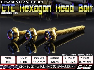 ヘキサゴンヘッドボルト CTC フランジ付六角ボルト M5×25mm ステンレス ゴールド＆焼チタンカラー TB0780