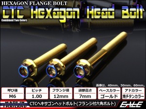 ヘキサゴンヘッドボルト CTC フランジ付六角ボルト M6×70mm ステンレス ゴールド＆焼チタンカラー TB0796