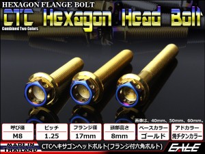 ヘキサゴンヘッドボルト CTC フランジ付六角ボルト M8×75mm ステンレス ゴールド＆焼チタンカラー TB0818