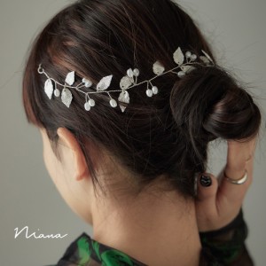 ヘアアクセサリー ヘッドドレス ヘアピン コーム バレッタ アメピン ヘアクリップ 花 リーフ パール シルバー 大きめ おしゃれ ドレス