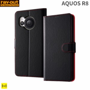  AQUOS R8 手帳型ケース シンプル マグネット ブラック/レッド スマホケース ray-out レイ・アウト スタンド カード収納 ストラップホー