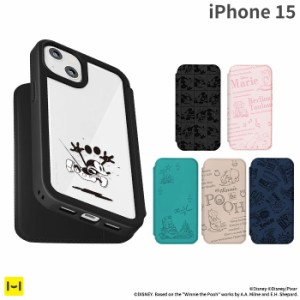 ディズニー iPhone 15ケース 15手帳型ケース 手帳 キャラクター クリア Premium Style ガラス フリップケース カード収納 ストラップホー