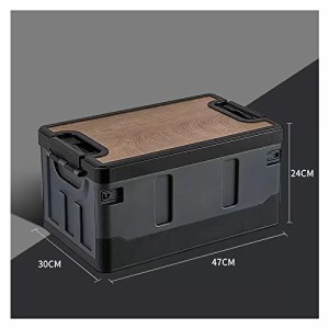 収納ボックス 折り畳み式 コンテナ 大容量 多機能 組立簡単 木蓋付き 家庭用 車載用 アウトドア用 (35L,黒灰色)