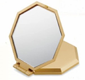 八角形×金色の風水デザイン コンパクトな10倍拡大鏡付きミラー【携帯ミラー アイメイクなどの細かいお化粧用鏡】