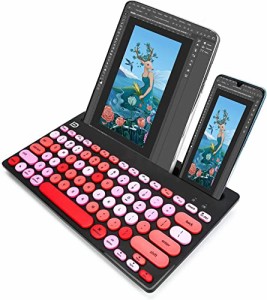 ワイヤレスキーボード, Bluetoothと2.4Gデュアルモード,タブレットPC/Mac用 無線 キーボード、タブレット・スマートフォン用スタンド付き