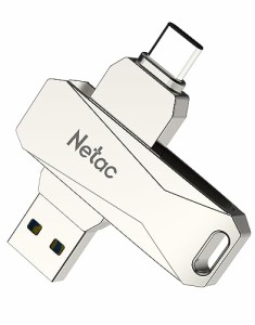 Netac USBメモリ 64GB 2in1 USB3.1/3.0・タイプc 高速メモリー 外付けメモリ 小型 360度回転式 スマホ用 Mac Windows PC Pad対応 合金製 