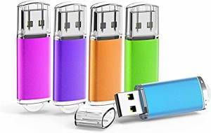 KOOTION USBメモリ 32GB 5個セットUSB2.0 USBフラッシュメモリー キャップ式 ストラップホール付き フラッシュドライブ（五色：青、紫、