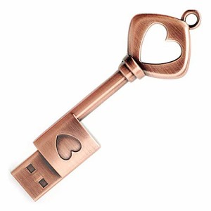  オモシロUSBメモリ　面白い　金属古銅　ハート型　鍵　USBメモリ　USB2.0フラッシュドライブ　両用タイプ (64G)