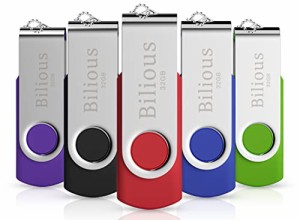 USBメモリ 32GB 5個セット Bilious コンパクト フラッシュメモリ 回転式 カラフル 2年 耐衝撃 防水 防塵 USB2.0