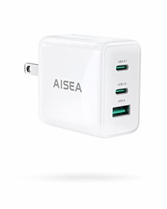 PD 充電器 USB充電器 Aisea 65W GaN Type C 急速充電器 高速充電器 PD対応 USB-C×2 & USB A 3ポートGaN(窒化ガリウム) 折りたたみ式プラ