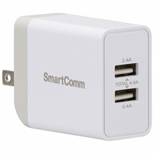 オーム電機 SmartComm ACアダプター AC充電器 USBTypeA×2ポート ホワイト MAV-AU148N 03-3080 OHM