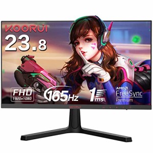 KOORUI ゲーミングモニター 24インチフルHD VA 非光沢 1ms 165Hz FPS, RTS向けDCI-P3 85% 内蔵AMD FreeSync, NVIDIA G-SYNC対応, 傾き調