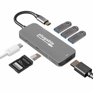 Plugable USB-C ハブ 7-in-1 マルチアダプター Windows Mac Chromebook 互換（4K HDMI、USB 3.0 ポートx3、SD/microSD カードリーダー、8