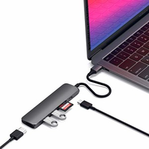 Satechi スリム V2 マルチ USB-Cハブ 6in1 (スペースグレイ) USB-C PD(60W), 4K HDMI(60Hz), Micro/SDカードスロット, USB-A (MacBook Pr