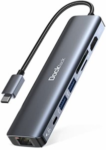 USB C ハブ Dockteck 7-in-1 USB Type-C ハブ 4K@60Hz HDMI出力ポート / 1Gbps イーサネット / 100WPD急速充電ポート / SD TFカードスロ