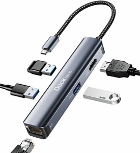 Dockteck USB C 5-in-1ハブ Lan HDMI ハブ アダプタ Typec ハブ 1Gbpsイーサネットポート 4K対応HDMI出力ポート 3つのUSB-A 3.0ポート Ma