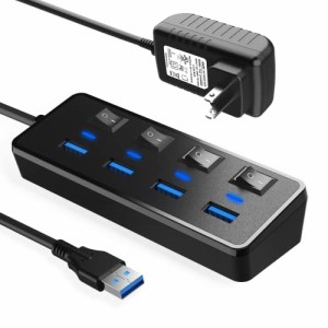 USB3.0ハブ 電源付き JESWO USB ハブ 4ポート USB 3.0 ハブ セルフパワー/バスパワー 5Gbps高速データ伝送 USB Hub USB3.0 拡張 独立スイ