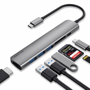 USB C ハブ WALNEW MacBook Pro USB-C アダプター 7-in-1 Type-C ハブ 変換アダプター 4K USB C-HDMI出力 100W PD充電 USB3.0ポート ハブ