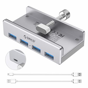 ORICO USB3.0 ハブ 4ポート 5Gbps高速 クリップ式 USBハブ バスパワー アルミHUB パソコンの縁に固定でき 2本USB延長ケーブル付 軽量 シ