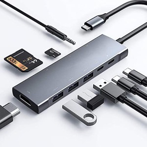 USB C ハブ 9in1アダプタ搭載MacBook Pro/MacBook Air/iPad Pro/iPad Air/Mini,4K HDMI出力 3xUSB3.0 5Gbpsデータ転送 SD/Micro SDカード