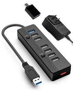 USB ハブ HUB 3.0 8つUSBポート【USB3.0ポート・６つUSB2.0ポート・急速充電専用ポート・USB A-C変換アダプタ付き・独立スイッチ付・電源