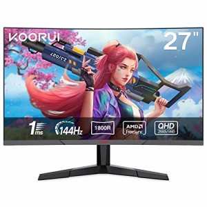 KOORUI ゲーミングモニター 27インチモニター 湾曲モニター 曲面モニター QHD(2560x1440)/144Hz/1ms（MPRT）/FreeSync対応（G-SYNC互換）