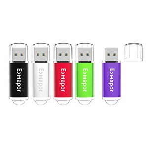 USBメモリ 3.0 32GB 5個セット Exmapor USBフラッシュドライブ 五色（黒、銀、赤、緑、紫）