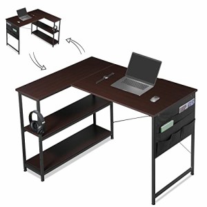 YeTom デスク 机 pcデスク ゲーミングデスク l字デスク 右棚左棚 幅107cm desk コーナーデスク つくえ 棚板高さ調節可能 作業机 収納袋付