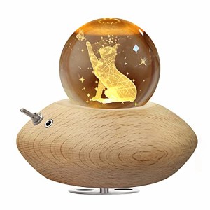 プレゼント人気 Yibaision オルゴール 猫 クリスタル ボール 間接照明 LEDライト USB充電式 投影機能 インテリア 癒しグッズ おしゃれ 木