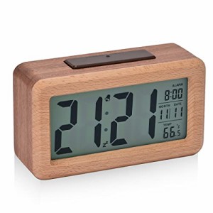 デジタル目覚まし時計 電池式 木製置き時計 温度検出電子時計 持ち運びが容易、寝室、ベッドサイドテーブル、机、オフィス、子供、家族に