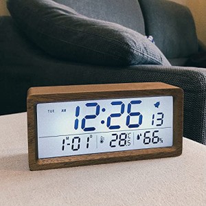DEMI LOUS. デジタル 目覚まし時計 おしゃれ アラーム時計 温度湿度表示 天然木製 デジタル カレンダー スタイリッシュ インテリア 置き