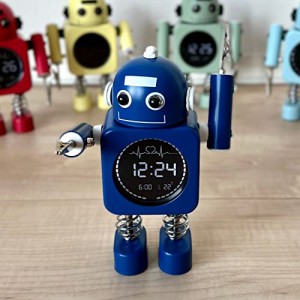 DEMI LOUS. 子供が喜ぶ 置き時計 目覚まし時計 ロボット時計 かわいい ユニーク 置時計 静音 お祝い プレセント最適 (鮮やかな青色)