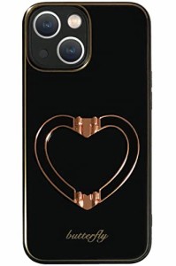 iPhone 13 ケース 韓国 かわいい ハート リング付き 黒 スマホケース アイフォン13 カバー おしゃれ 可愛い