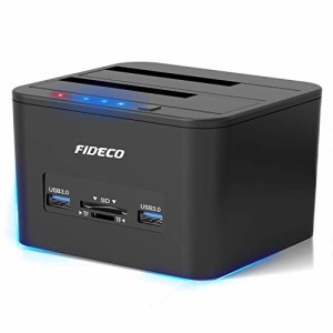 FIDECO HDDスタンド USB 3.0接続2.5/3.5”HDD SSDスタンド デュアルベイドック オフラインクローン機能付き SATAドライブ，TF＆SDポート
