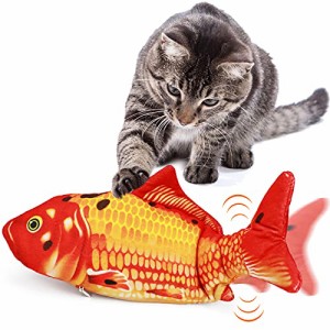 Aurako 猫 おもちゃ 電動 ペットおもちゃ魚 猫用 ぬいぐるみ シミュレー魚 電動魚USB充電式 噛む動ける魚 取り外して洗えるおもちゃの魚 