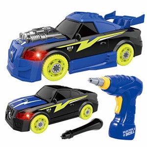 REMOKING DIY 車セット 組み立ておもちゃ ドリルで組立レイシングカー おもちゃ 分解おもちゃ 子供用 サウンド ライト付き26ピース レー