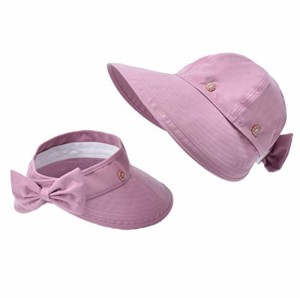 [Chaiclo] レディース UVカット 夏の折り畳み 帽子 可愛いリボン付き 日よけ 便利な 2Way サンハット 日除け 日焼け防止 つば広 サンバイ